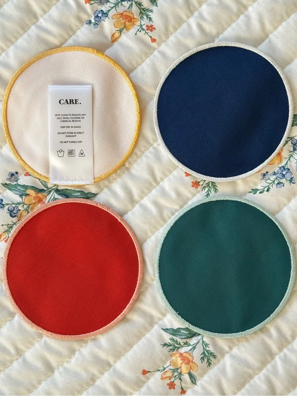 NWT Business & Pleasure Riviera Cotton Embroidered Coasters, Set of 4 & Stand